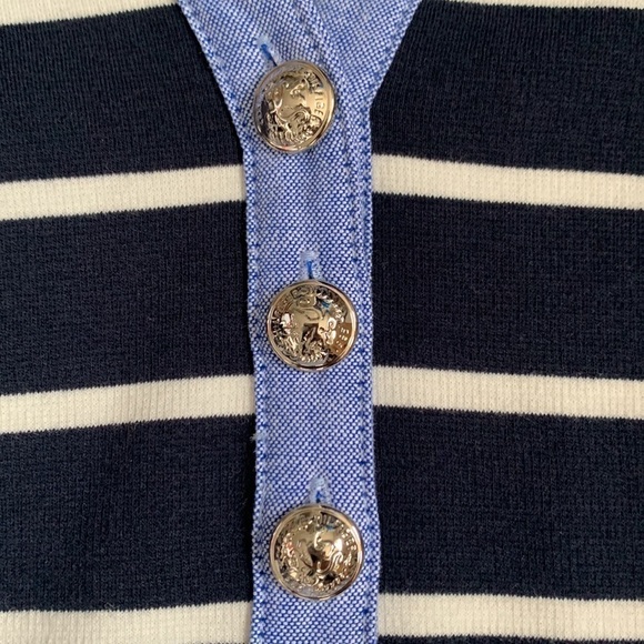𝅺TOMMY Hilfiger navy/white striped chambray collar crest patch shirt dress - Picture 9 of 11